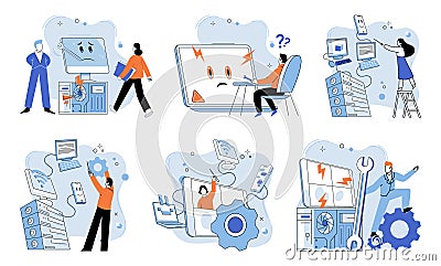 Computer troubleshooting. Technical expertise is essential in resolving computer issues Vector Illustration