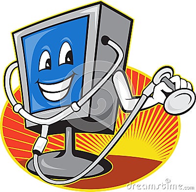 Computer TV Monitor With Doctor Stethoscope Vector Illustration