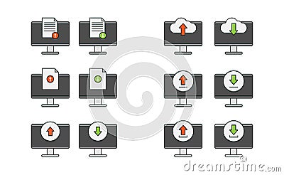 Computer, upload and download icon vector design Vector Illustration