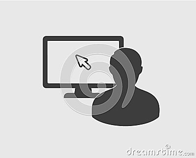 Computer User Icon on gray Background. Vector Illustration