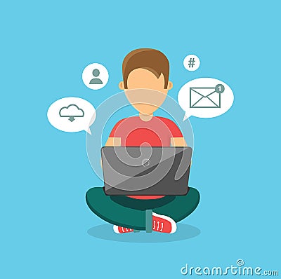 Computer User Man Isolated Icon Vector Illustration
