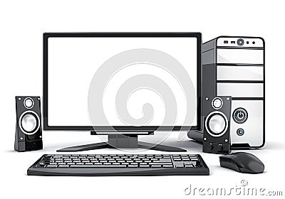 Computer view front and empty white screen Cartoon Illustration