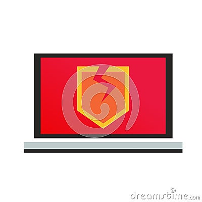 A computer with a virus broken shield Vector Illustration