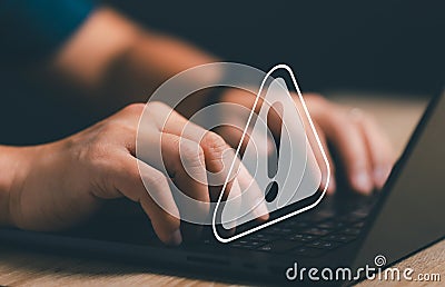 Computer virus malware detected and warning. User or developer working on laptop computer and get alert Stock Photo