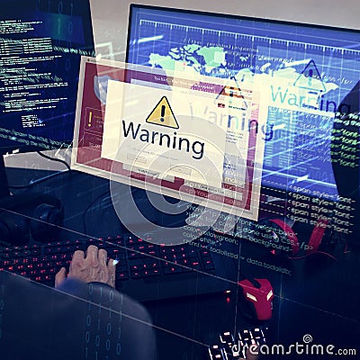 Computer with warning pop up sign window Stock Photo