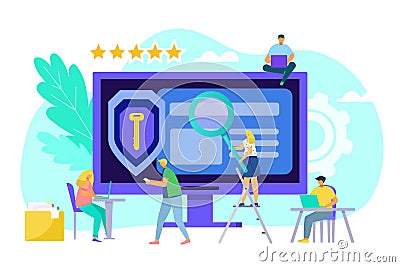 Computer web data protection concept, vector illustration. Information secure on screen technology, flat business Vector Illustration