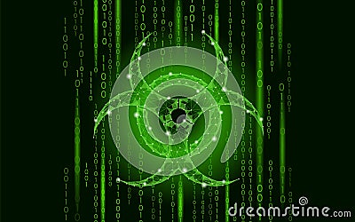 Computer web virus attack danger. Biohazard sign epidemia alert data information safety secure warning. Hacker Vector Illustration