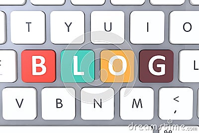 Computer white keyboard with blog button. On-line blog concept - keyboard close-up with blog key Stock Photo