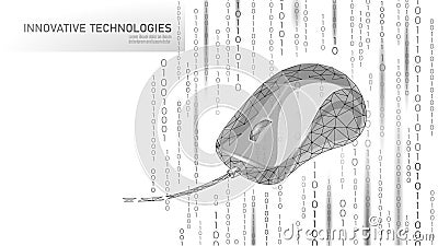 Computer wire mouse 3D concept. Technology control office pointer cursor symbol. Low Poly polygonal design vector Vector Illustration