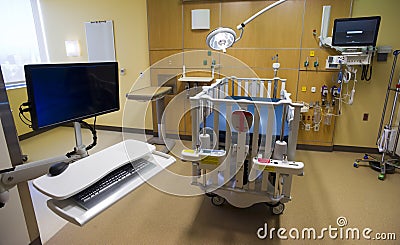 Computer Work Station in Childrens Hospital Medical Recovery Room Stock Photo