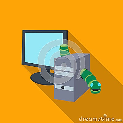 Computer worm icon in flat style on white background. Hackers and hacking symbol stock vector illustration. Vector Illustration