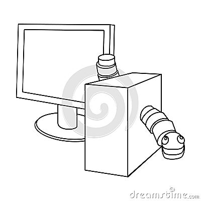 Computer worm icon in outline style isolated on white background. Vector Illustration