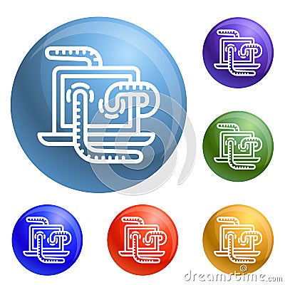 Computer worm icons set vector Vector Illustration