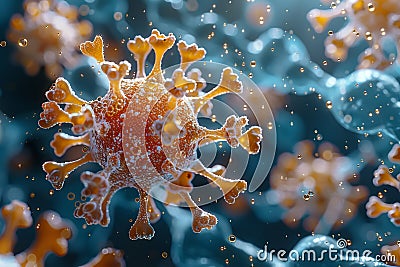 Computergenerated art of an electric blue virus in a marine organism cell Stock Photo