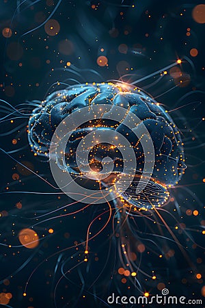 a computer generated image of a brain with glowing lines coming out of it Stock Photo