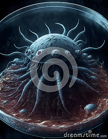 Computergenerated image of an electric blue jellyfish in a petri dish Stock Photo