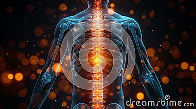 A computergenerated image of a human bodys skeleton and spine in electric blue Stock Photo