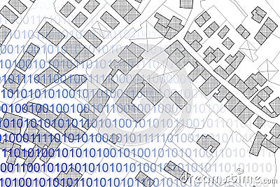 Computerized land registries - concept image with an imaginary cadastral map of territory with Stock Photo