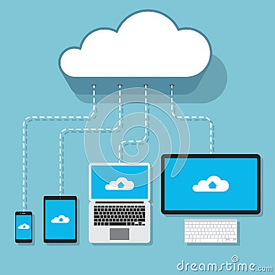 Computers devices connecter to the cloud service Vector Illustration