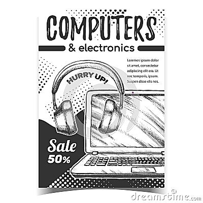 Computers And Electronics Advertise Banner Vector Vector Illustration
