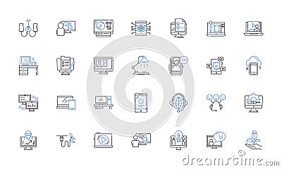 Computers line icons collection. Keyboard, Mouse, Monitor, Processor, Graphics, Memory, Hard drive vector and linear Vector Illustration
