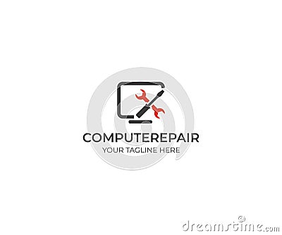 Computers Repair Logo Template. Wrench and Screwdriver Vector Design Vector Illustration