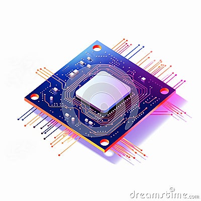 Vibrant Futuristic Chip Illustration On White Background Stock Photo