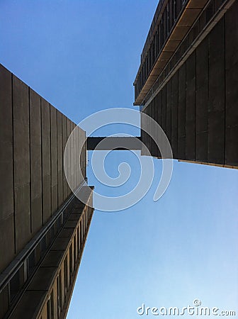 Comunist era buildings with bridge Stock Photo