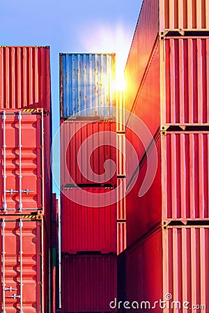 Conatiners stack inside container yard. Container port terminal operations. Stock Photo