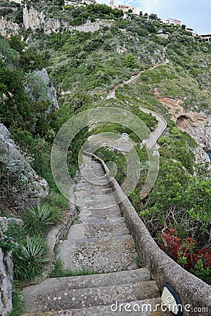 Conca dei Marini - Scorcio panoramico dalla scalinata di accesso della Torre di Capo di Conca Stock Photo