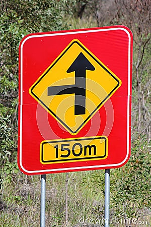 Concealed Road Warning Side 150m 1 Stock Photo