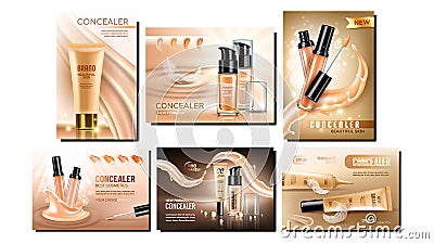 Concealer Cream Promotional Banners Set Vector Vector Illustration