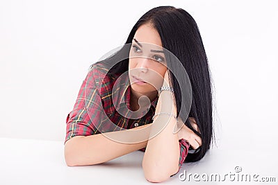 Conceived woman at table Stock Photo