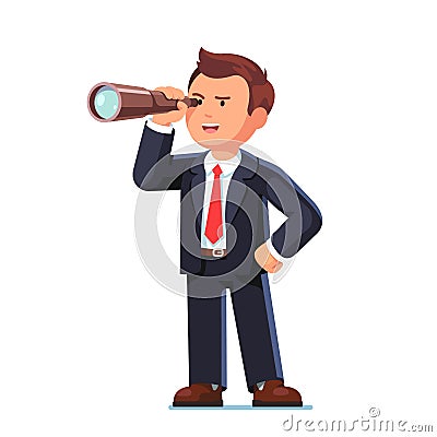 Concentrated businessman looking through spyglass Vector Illustration
