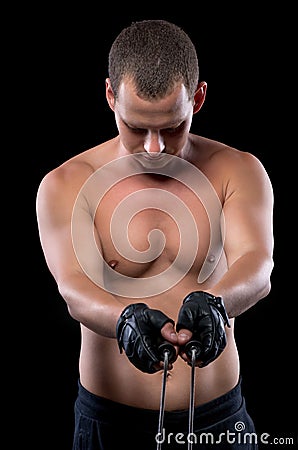 Concentrated male athlete with a rope Stock Photo