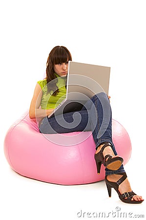 Concentrated woman with laptop Stock Photo
