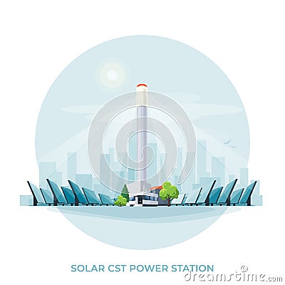 Concentrating solar thermal power plant station Vector Illustration