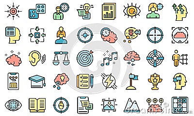 Concentration of attention icons set line color vector Vector Illustration