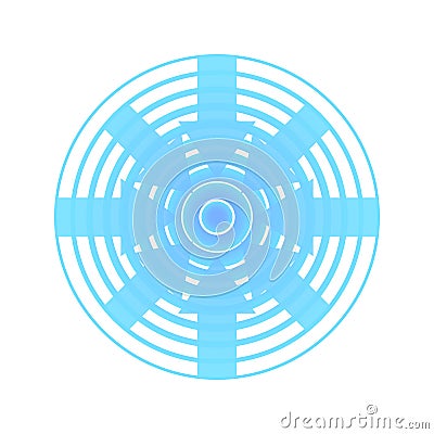 Concentric circles with arrows pointing to the center. Blue sonar waves. Signal source isolated Vector Illustration