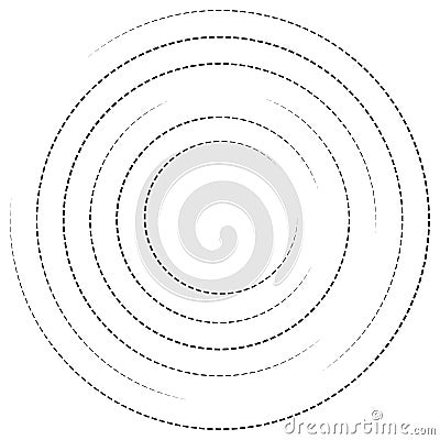 Concentric circles with dashed lines. Circular spiral element Vector Illustration