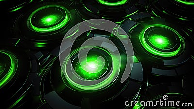 Concentric circles form a hypnotic maze leading to a pulsating green core, evoking the essence of advanced circuitry or Stock Photo