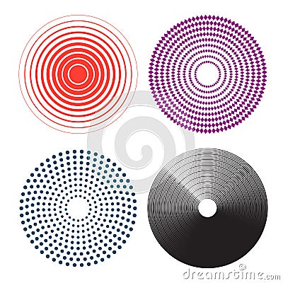 Concentric circles, radial lines pattern. Pain circle Vector Illustration