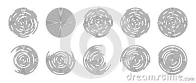 Concentric circles. Round line pattern. Ripple circular shapes. Broken circles. Vortex geometric sonar. Design graphic circles on Vector Illustration