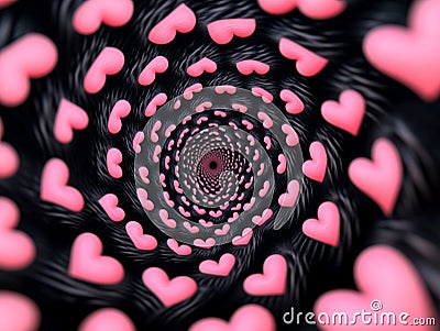 Concentric heart shapes in black and pink create an intriguing visual illusion effect that captivates the viewer's Stock Photo