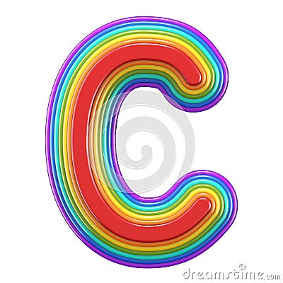 Concentric rainbow font letter C 3D Cartoon Illustration