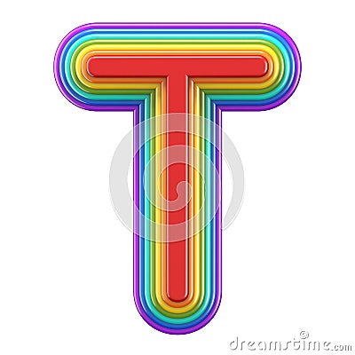 Concentric rainbow font letter T 3D Cartoon Illustration