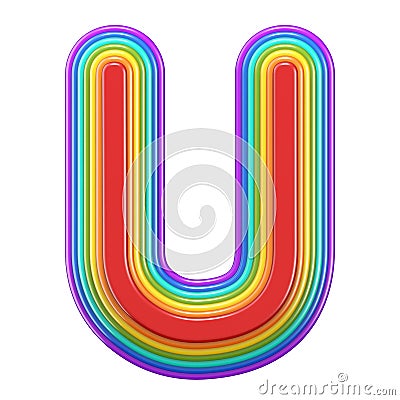 Concentric rainbow font letter U 3D Cartoon Illustration