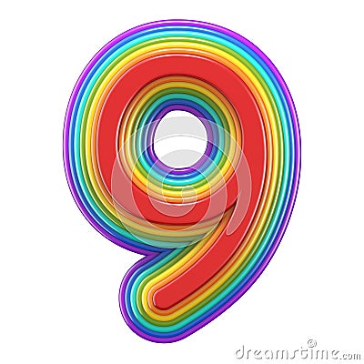 Concentric rainbow number 9 NINE 3D Cartoon Illustration