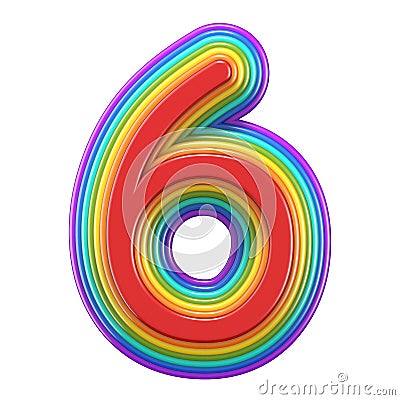 Concentric rainbow number 6 SIX 3D Cartoon Illustration