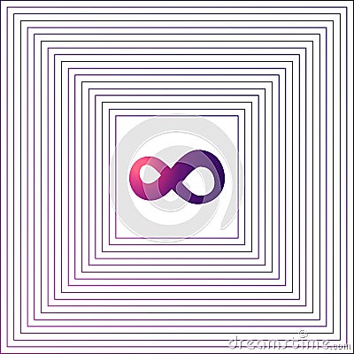 Concentric squares ,concentric abstract geometric pattern. Radial, square linear texture. infinity symbol in the center Cartoon Illustration